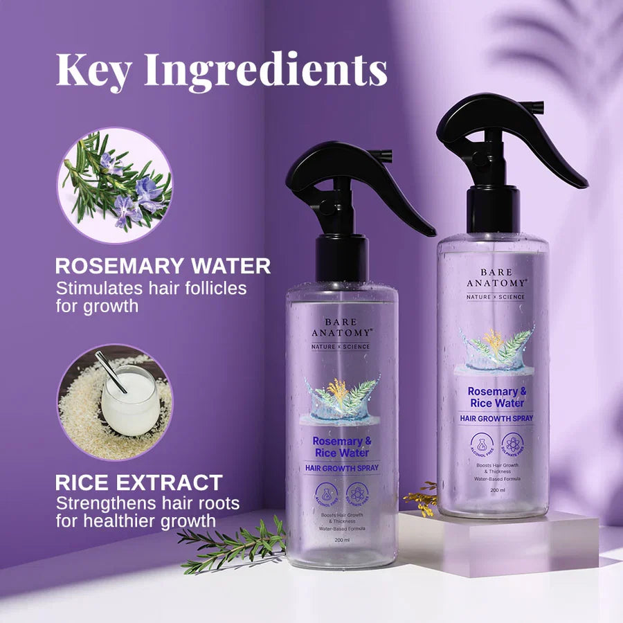 Rosemary & Rice Water Hair Growth Spray - 200 ml | Pack of 2